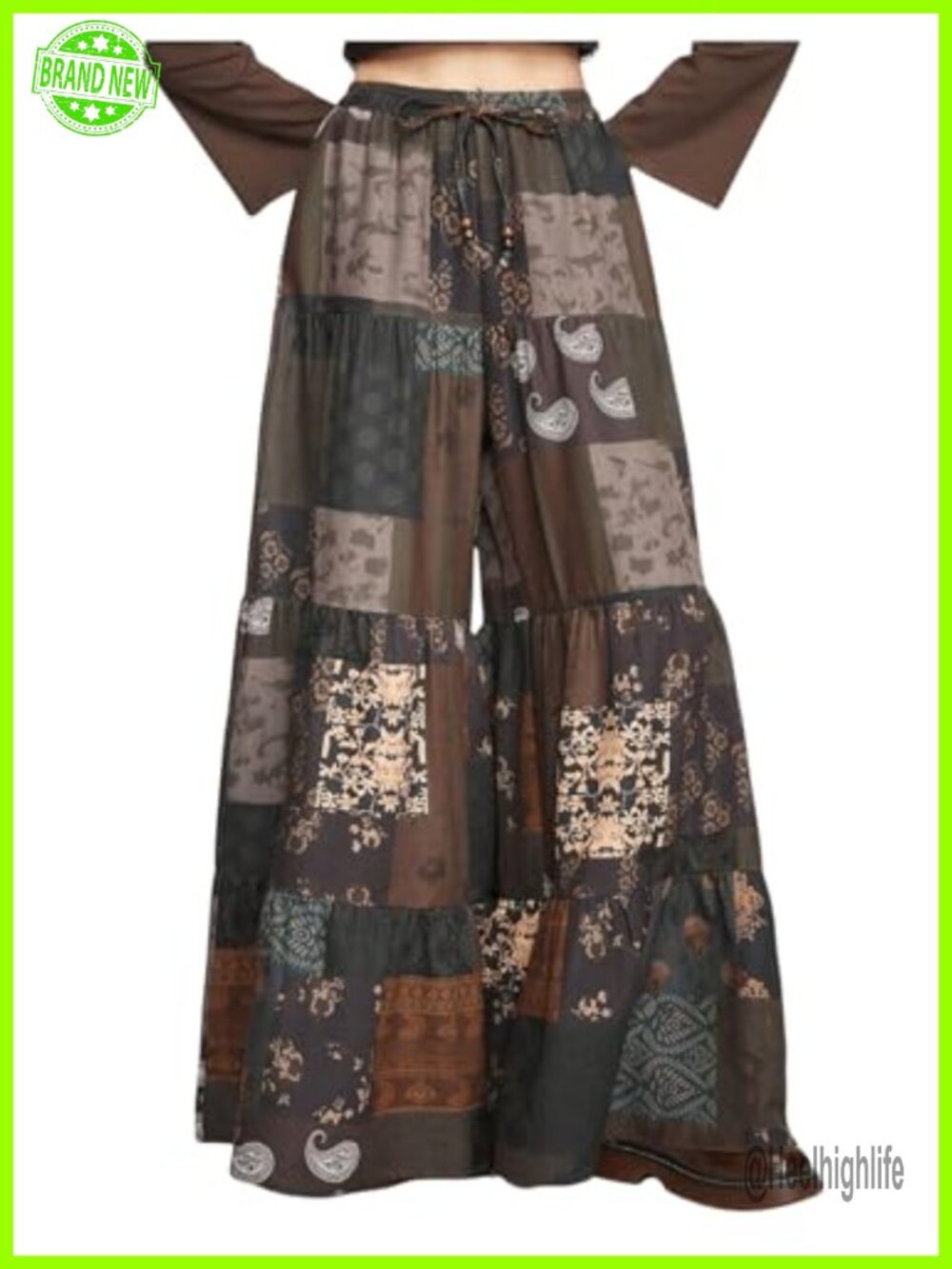 Hippie Ruffle Flowy Wide Leg Palazzo Pants High Waist Tie Knot